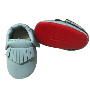 Baby Girls Sky Blue Red Soft Sole Faux Leather Tassel Moccasin Crib Shoes 3-18M - 3-6 Months
