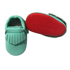 Baby Girls Aqua Red Soft Sole Faux Leather Tassel Moccasin Crib Shoes 3-18M - 3-6 Months