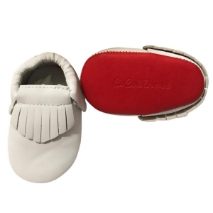 Baby Girls White Red Soft Sole Faux Leather Tassel Moccasin Crib Shoes 3-18M - 12-18 Months