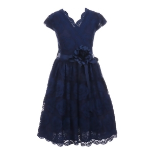 Big Girls Navy Flower Border Stretch Lace Stylish Special Occasion Dress 8-14 - 10