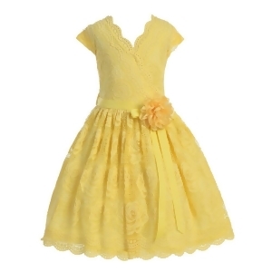 Big Girls Yellow Flower Border Stretch Lace Special Occasion Dress 8-14 - 14