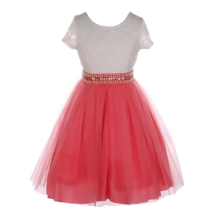 Big Girls Coral Lace Shiny Tulle Stone Belt Junior Bridesmaid Dress 8-14 - 10