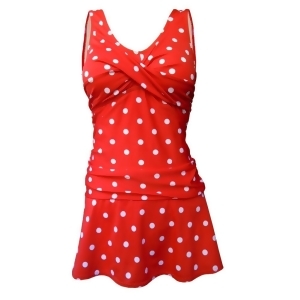 Deep Blue Womens Red White Polka Dot One Piece Trendy Tank Swim Dress 10-16 - Womens 10