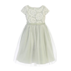 Sweet Kids Big Girls Sage Floral Sponge Mesh Tulle Flower Girl Dress 7-12 - 7