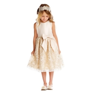 Sweet Kids Big Girls Champagne Satin Embroidered Mesh Christmas Dress 7-12 - 7