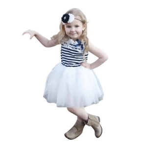 Think Pink Bows Little Girls Navy White Stripe Angie Nautical Dress 1T-6 - 1T-2T