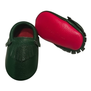 Baby Girls Forest Green Red Soft Sole Faux Leather Tassel Moccasins 3-18M - 3-6 Months