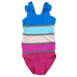 Wenchoice Little Girls Multi Color Rainbow Stripe One Piece Swimsuit 2T-7 - 4/5