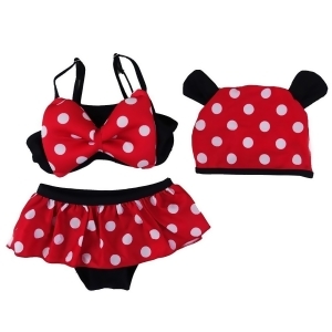 Wenchoice Little Girls Black Red Polka Dot Mickey Hat Bikini Swimsuit 2T-7 - 2T/3T