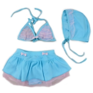 Wenchoice Little Girls Blue Pink Lace Trim Cap 3 Pc Swimming Set 2T-7 - 4/5