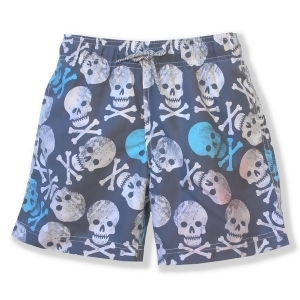 Azul Boys Gray Blue Skull Print Hamlet Drawstring Swimwear Shorts 2-10 - 4