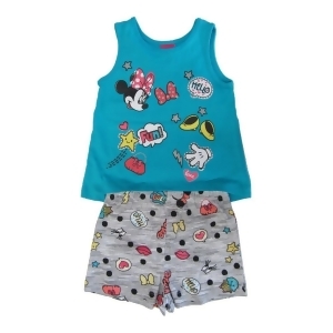 Disney Little Girls Blue Gray Minnie Mouse Sleeveless 2 Pcs Outfit Set 4-6X - 6