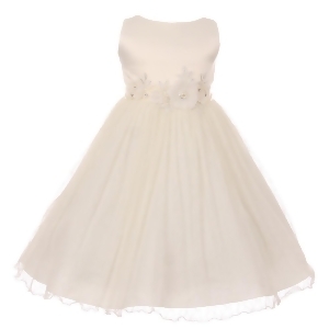 Big Girls Ivory Floral Adorned Overlaid Stylish Junior Bridesmaid Dress 8-12 - 8