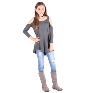 Lori Jane Girls Gray Cold Shoulder Boat Neck Loose Fit Trendy Top 6-14 - 4/5