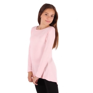 Lori Jane Girls Baby Pink Solid Color Hi-Low Long Sleeved Trendy T-Shirt 6-14 - 14