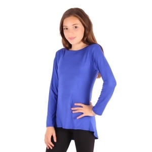 Lori Jane Girls Royal Blue Solid Color Hi-Low Long Sleeved Trendy T-Shirt 6-14 - 8/10