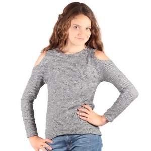 Lori Jane Girls Gray Melange Cold Shoulder Knit Long Sleeve Trendy Top 6-14 - 6/7