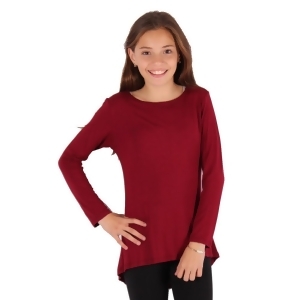 Lori Jane Girls Burgundy Solid Color Hi-Low Long Sleeved Trendy T-Shirt 6-14 - 14