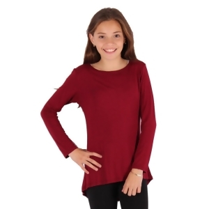 Lori Jane Girls Burgundy Solid Color Hi-Low Long Sleeved Trendy T-Shirt 6-14 - 10/12