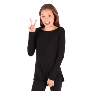 Lori Jane Girls Black Solid Color Hi-Low Long Sleeved Trendy T-Shirt 6-14 - 14