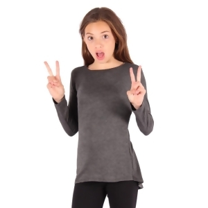 Lori Jane Girls Charcoal Solid Color Hi-Low Long Sleeved Trendy T-Shirt 6-14 - 14