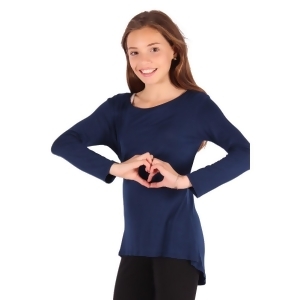 Lori Jane Girls Navy Solid Color Hi-Low Long Sleeved Trendy T-Shirt 6-14 - 14