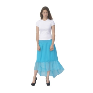 Deep Blue Womens Turquoise Solid Color Ruffle Hi-Low Hem Cover-Up Skirt S-xl - Womens L