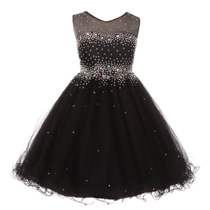 Big Girls Black Sparkling Rhinestone Illusion Tulle Party Formal Dress 8-16 - 14