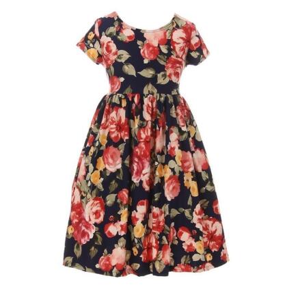 girls navy floral dress