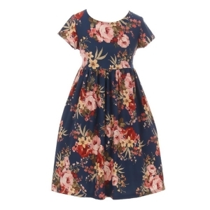 Kiki Kids Little Girls Blue Floral Print Comfortable Short Sleeves Bow Dress 2-6 - 4