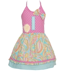 Sophias Style Exclusive Baby Girl Blue Paisley Check Halter Birthday Dress 12M-24m - 12 Months