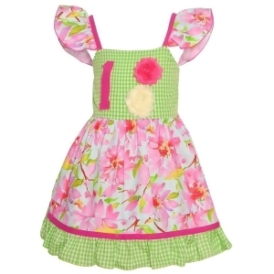 Sophias Style Exclusive Baby Girl Pink Green Floral Check Birthday Dress 12M-24m - 18 Months