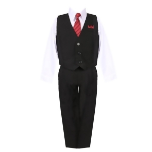 Big Boys Black White Shirt Vest Pants Neck Tie Pocket Hanky 5 pcs Suit 8-20 - 10