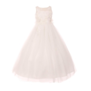 Little Girls Ivory 3D Flower Adorned Soft Tulle Illusion Flower Girl Dress 4-6 - 4