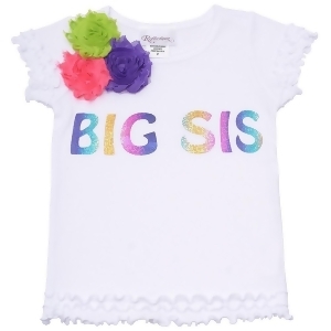 Reflectionz Little Girls White Sparkly Big Sis Floral Ruffled Hem Top 2T-6 - 4
