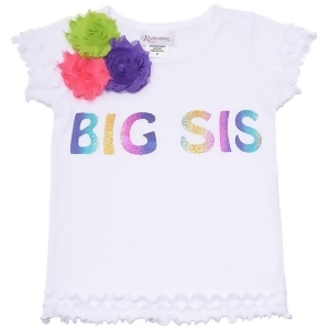 Reflectionz Little Girls White Sparkly Big Sis Floral Ruffled Hem Top 2T-6 - 6