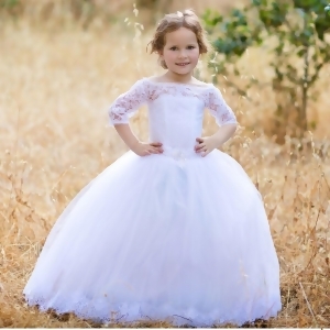 Big Girls White Lace Off-The-Shoulder Beaded Kirsten Flower Girl Dress 7-12 - 10/12