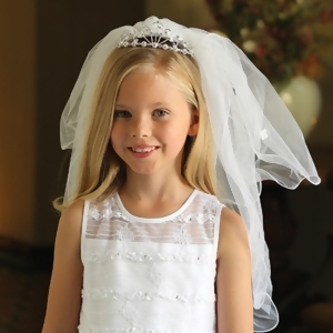 Angels Garment Girls White Double Layer Communion Flower Girl Headpiece Veil - All