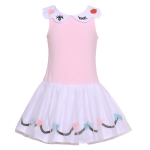 Kate Mack Little Girls White Pink Eyelash Detail Bow Heart Applique Dress 4-6X - 6