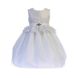 Crayon Kids Little Girls White Lace Peplum Brooch Flower Girl Dress 2T-6 - 5/6