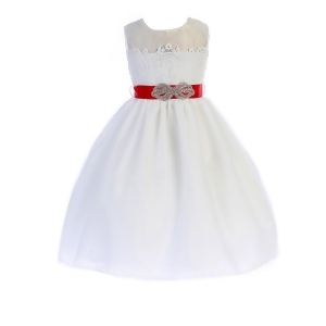 Crayon Kids Little Girls White Red Brooch Lace Flower Girl Dress 2T-6 - 4T