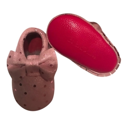 Baby Girls Pink Sequins Red Soft Sole Exotic Bow Suede Crib Shoes