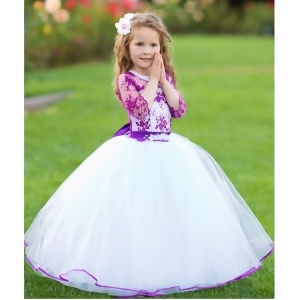 Girls White Purple Organza Lace Beaded Salma Flower Girl Dress 4-7 - 4/5