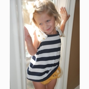 La Petite Couture Girls Navy Nautical Stripes Dot Top Size 10 - All