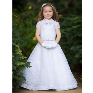 Little Girls White Flocked Crystal Lace A-Line Claudia Flower Girl Dress 6 - 6