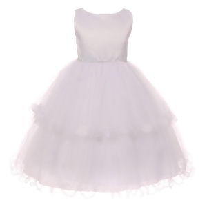 Little Girls White Satin Rhinestone Petal Wired Skirt Flower Girl Dress 2-6 - 6