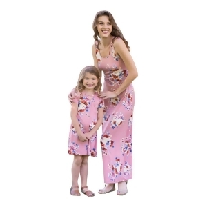 Petite Adele Little Girls Pink Flower Printed Short Sleeves Summer Dresses 2T-8 - 6