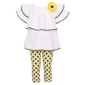 Rare Editions Little Girls White Yellow Flower Accent 2 Pc Legging Outfit 2T-6x - 3T