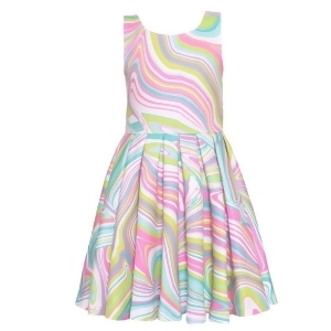 Kate Mack Little Girls Multi Color Mix Print Pleated Sleeveless Dress 4-6X - 6X