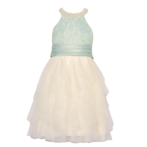 Rare Editions Big Girls Seafoam Yoke Neck Cascade Ruffle Easter Dress 7-16 - 7